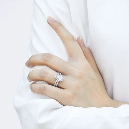 Matching Rings Couple Rings 10Kt White Gold Plated CZ Wedding Ring Set for Women