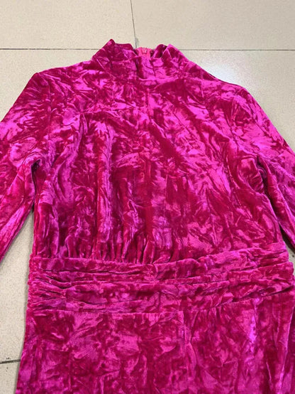 Women S Jumpsuits Rompers Celebrity Fashion Jumpsuit Rosered Color Velvet Women Long Sleeve Sexy Bodycon Full Length Red Carpet Wear 231005