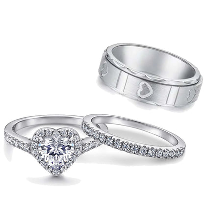 Heart Matching Rings Couple Rings 10Kt White Gold Plated 1Ct CZ Wedding Ring Set for Women