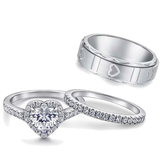 Heart Matching Rings Couple Rings 10Kt White Gold Plated 1Ct CZ Wedding Ring Set for Women