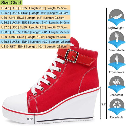 Stylish Wedge Heel Sneakers for Women - High Heel Canvas Shoes with Side Zipper & Lace-Up Design for College Students - Alrickas’ UNIQUE BOUTIQUE