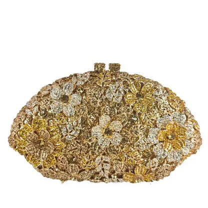 (In Stock) Dazzling Flower Crystal Clutch Evening Purse Bag Women Formal Dinner Handbag Wedding Bridal Purse