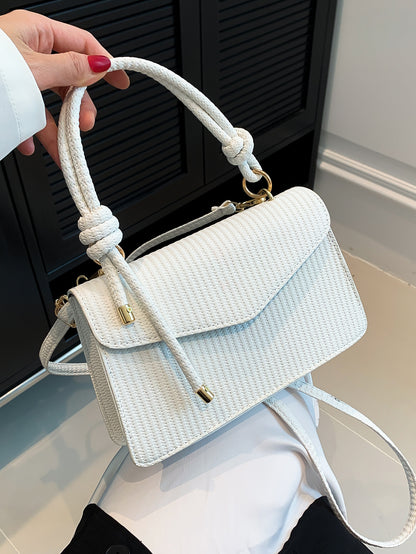 New White Vintage Knitted Texture Women'S Handbag Shoulder & Crossbody Bag