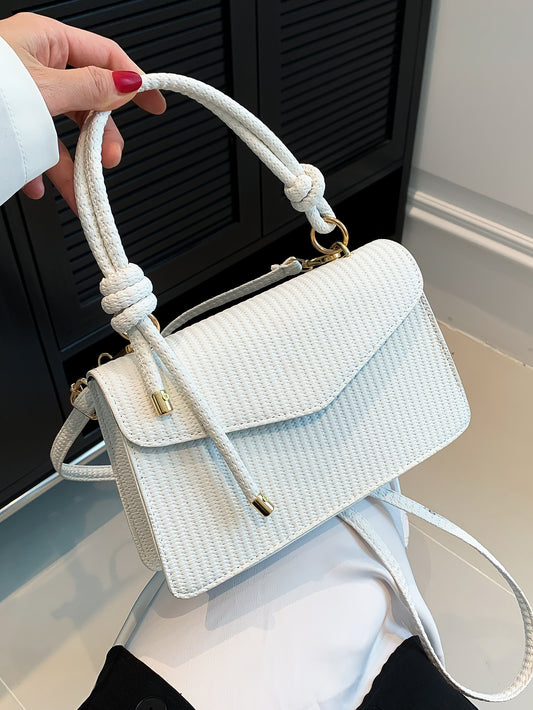 New White Vintage Knitted Texture Women'S Handbag Shoulder & Crossbody Bag