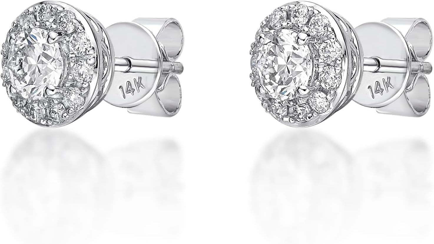 1/2 to 1 Carat Lab Grown Diamond round Halo Stud Earrings for Women in 14K White Gold (G-H, VS2-SI1, Cttw) Post with Friction Back by