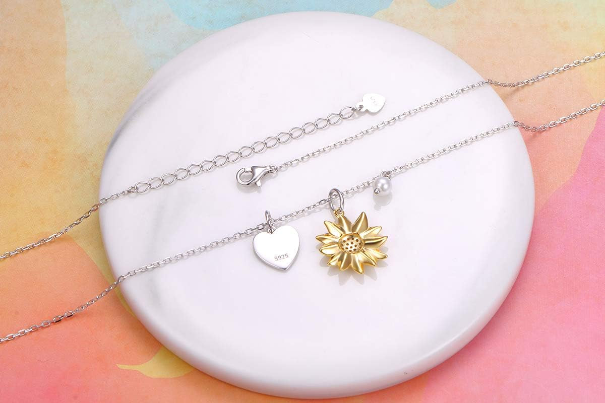 Sterling Silver Gold Tone Sunflower Initial 26 Letter Script Name Alphabet a to Z Necklace Personalized Pendant