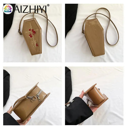 Women Coffin Satchel Purse Cartoon Gothic Crossbody Bag Versatile Rose Shoulder Bag Rose Crossbody Pouch Halloween Purse