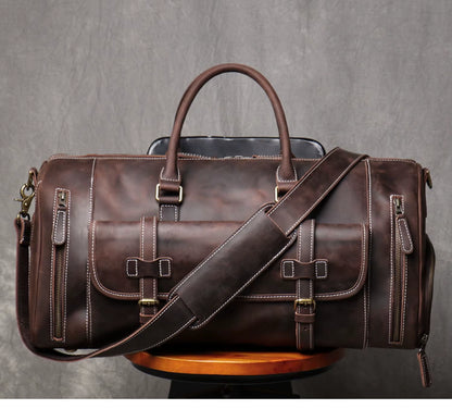 Vintage Crazy Horse Genuine Leather Travel Bag Large Luggage Bag Men Leather Duffle Bag Large Weekend Bag Tote Big