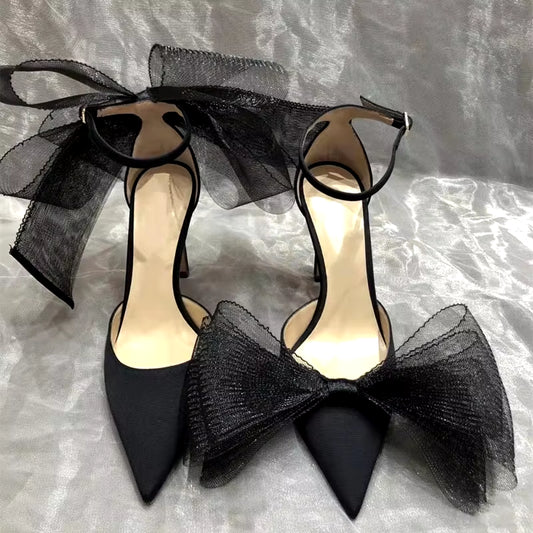 Brand Fashion Bowknot Women Pumps Luxury Satin Thin High Heels Party Prom Sandals Spring Summer Female Wedding Bridal Shoes