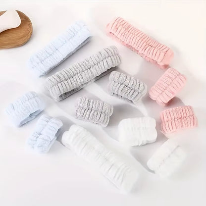 Coral Velvet Facial High-Elastic Makeup Hairband Face Wash Wristband Set-Face Wash, Facial Mask, Skin Care