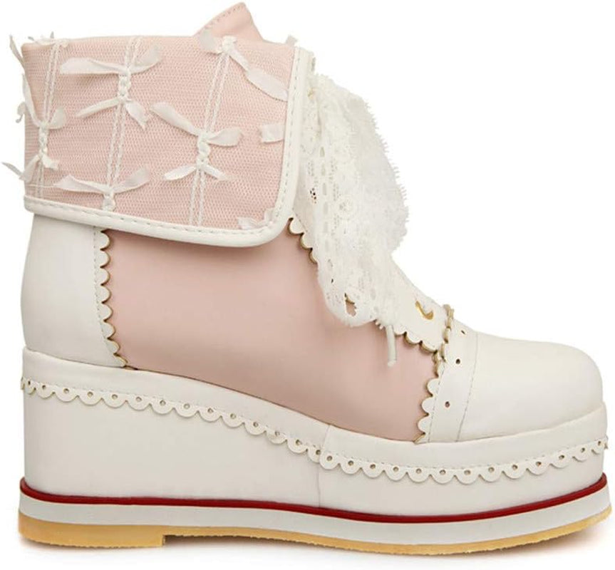 Women'S Cute Lolita Boots Cosplay Brogue Wedge Boots