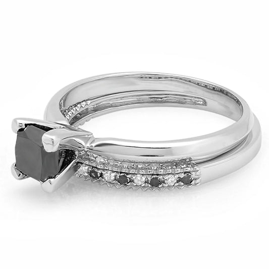 Collection 1.50 Carat (Ctw) 14K Black & White Diamond Solitaire Engagement Ring Set 1 1/2 CT, White Gold, Size 4