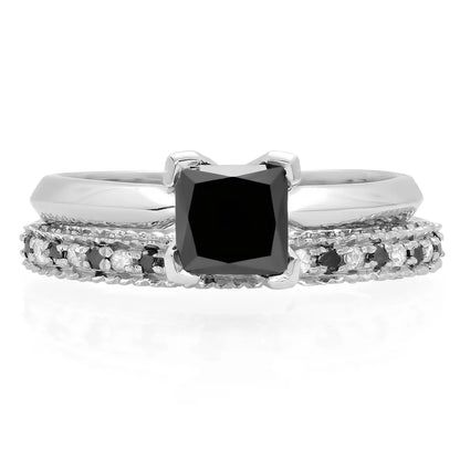 Collection 1.50 Carat (Ctw) 14K Black & White Diamond Solitaire Engagement Ring Set 1 1/2 CT, White Gold, Size 4