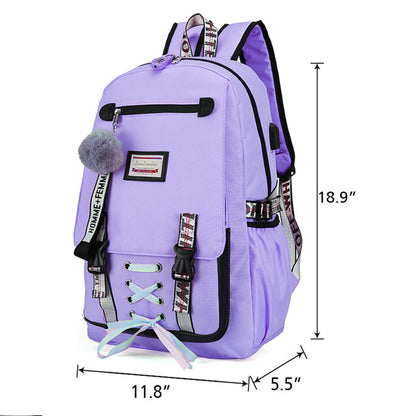 Women Girls School Bag Waterproof Teenage Backpack with anti Theft Lock USB Port College Bookbags Student Laptop
