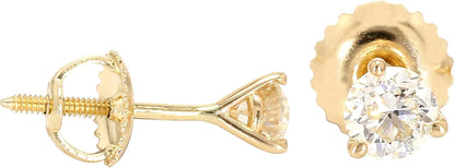 IGI Certified Lab-Created Diamond Stud Earrings Martini Prong 14K Yellow Gold Womens (VS2-SI1 Clarity)