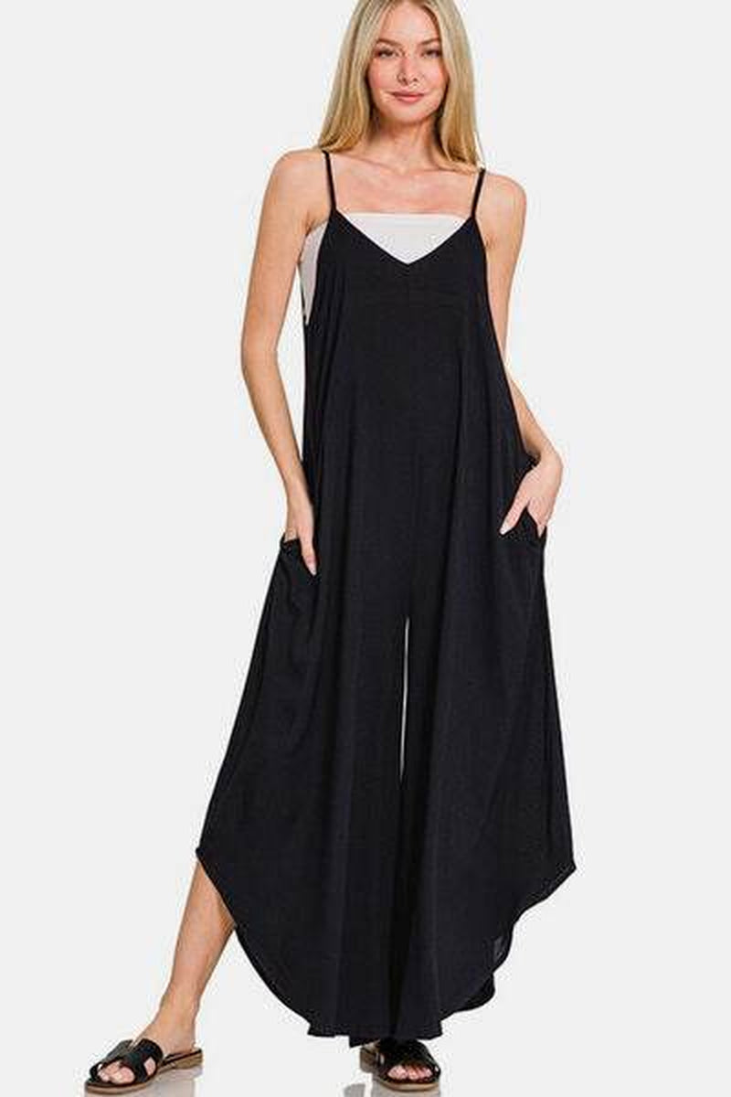 Zenana Spaghetti Strap Overalls with Pockets - Wide Leg Design