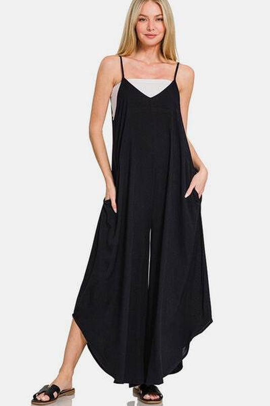 Zenana Spaghetti Strap Overalls with Pockets - Wide Leg Design