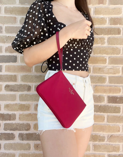 Kate Spade Chelsea the Little Better Nylon Medium Wristlet Pouch Cranberry Pink