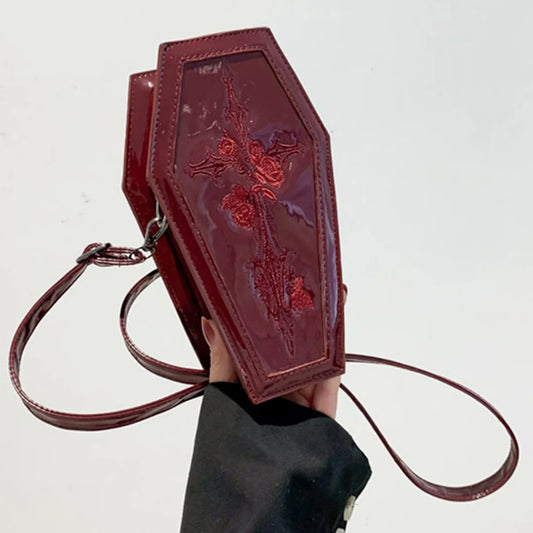 Women Coffin Satchel Purse Cartoon Gothic Crossbody Bag Versatile Rose Shoulder Bag Rose Crossbody Pouch Halloween Purse