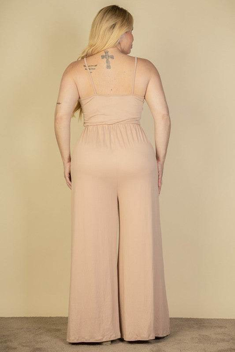 Chic Plus Size Button Front Wide Leg Jumpsuit for Effortless Style - Alrickas’ UNIQUE BOUTIQUE