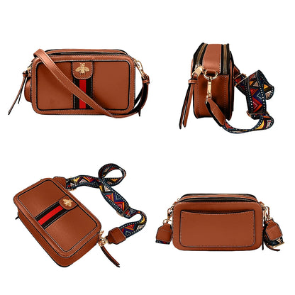 Designer Bee Purse Crossbody Camera Bag Purse PU Leather Shoulder Bag Clucth for Women Brown