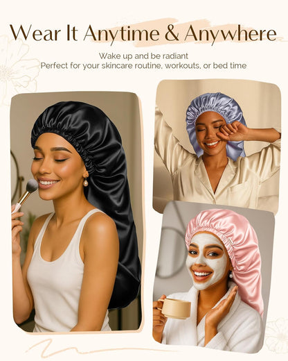 Long Bonnet Braid Bonnet for Sleeping Adjustable Satin Silk Bonnet for Braids Sleep Bonnet for Women Locs