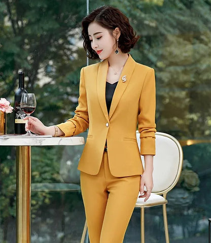 Fashion Women'S Pant Suits Office Lady Business Work Uniform 2 Piece Pants Blazer Set Autumn Spring Formal Jacket Suit Female