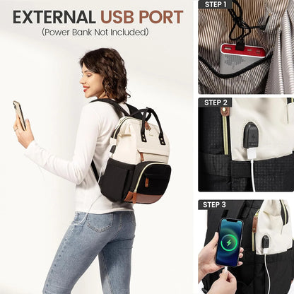 Laptop Backpack, 15.6" Women Work Backpack Purses with USB Port, Waterproof Casual Daypack Travel Backpack, Large Fashion Teacher Nurse College Bookbag