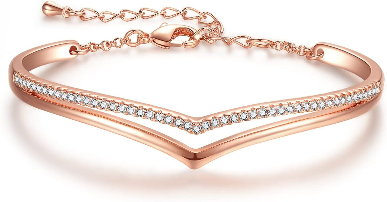 Minimalistic Bracelets for Women White/Rose Gold Plated Charm Silver Tone Bracelet 5A Cubic Zirconia Jewelry Christmas Birthday Valentine Mother'S Day Gifts for Mom Women Wife Her