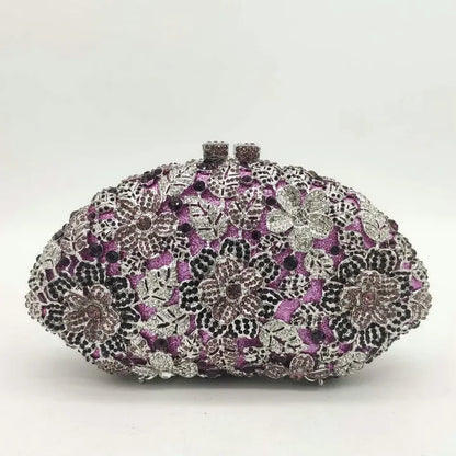 (In Stock) Dazzling Flower Crystal Clutch Evening Purse Bag Women Formal Dinner Handbag Wedding Bridal Purse
