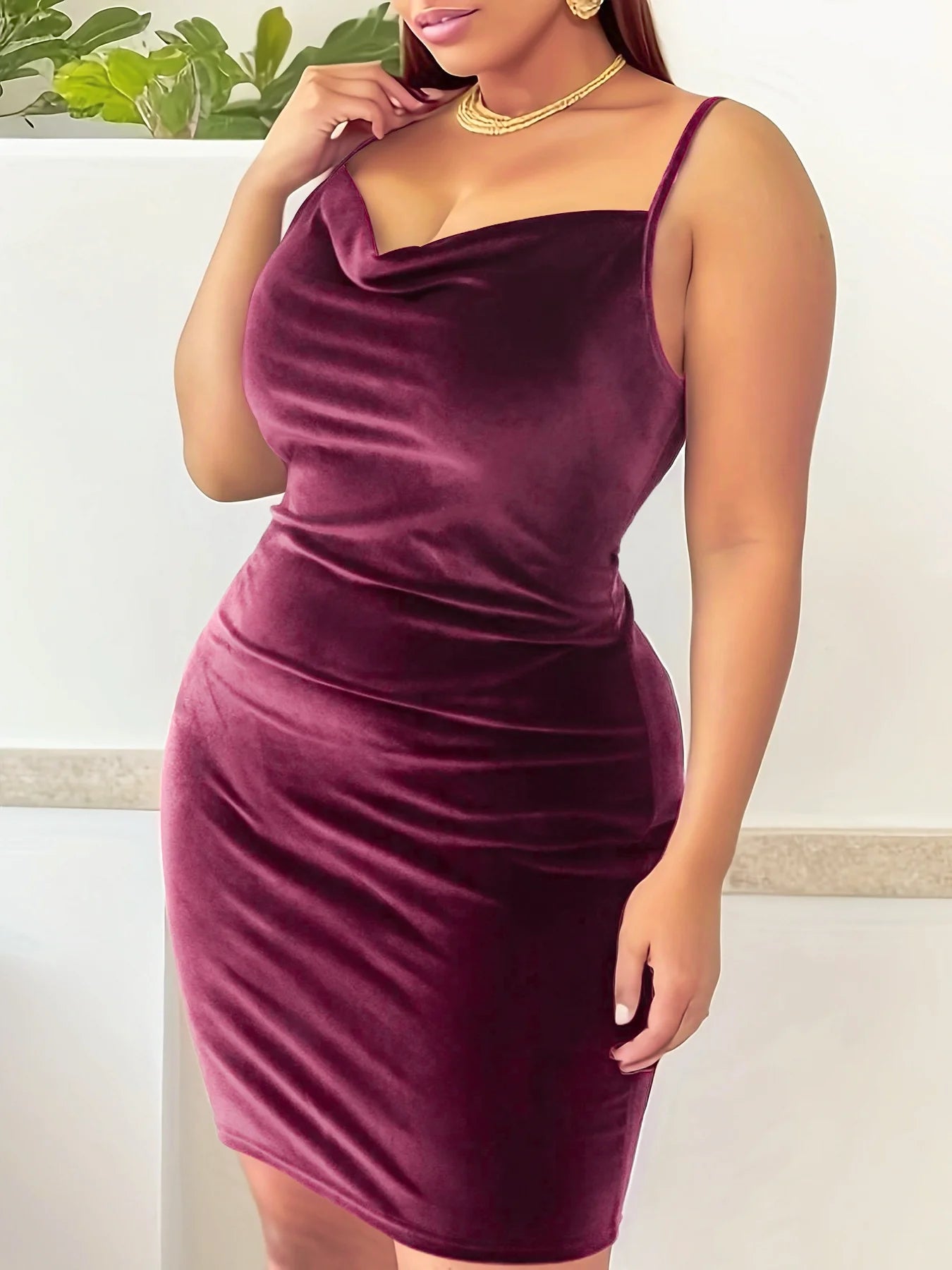 Effortlessly Stylish Chic Plus Size Ruched Cami Dress - Casual Sleeveless Cowl Neck - Alrickas’ UNIQUE BOUTIQUE