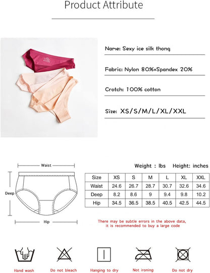 Seamless Underwear for Women, No Show Ladies Stretch Bikini Panties, Silky Invisible Hipster