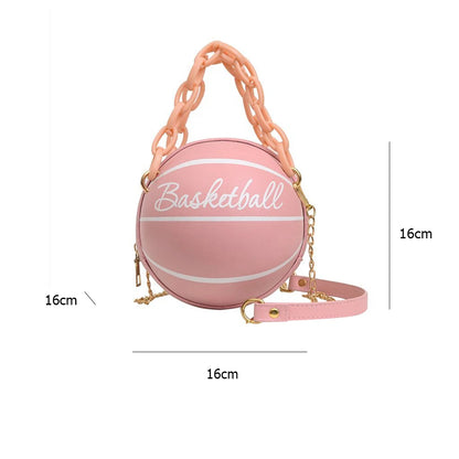 New Female Leather Pink Basketball Bag New Ball Purses for Teenagers Women Shoulder Bags Crossbody Chain Hand Bags